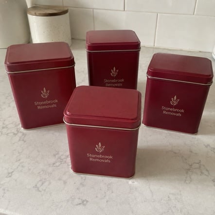 Branded tea tins with logo